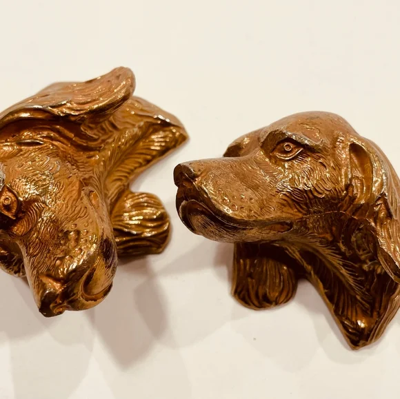 Bronze Heads Of Two Dogs Mid Century Modern Metal Arts